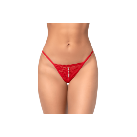 String ouvert rouge en dentelle avec perle suspendue